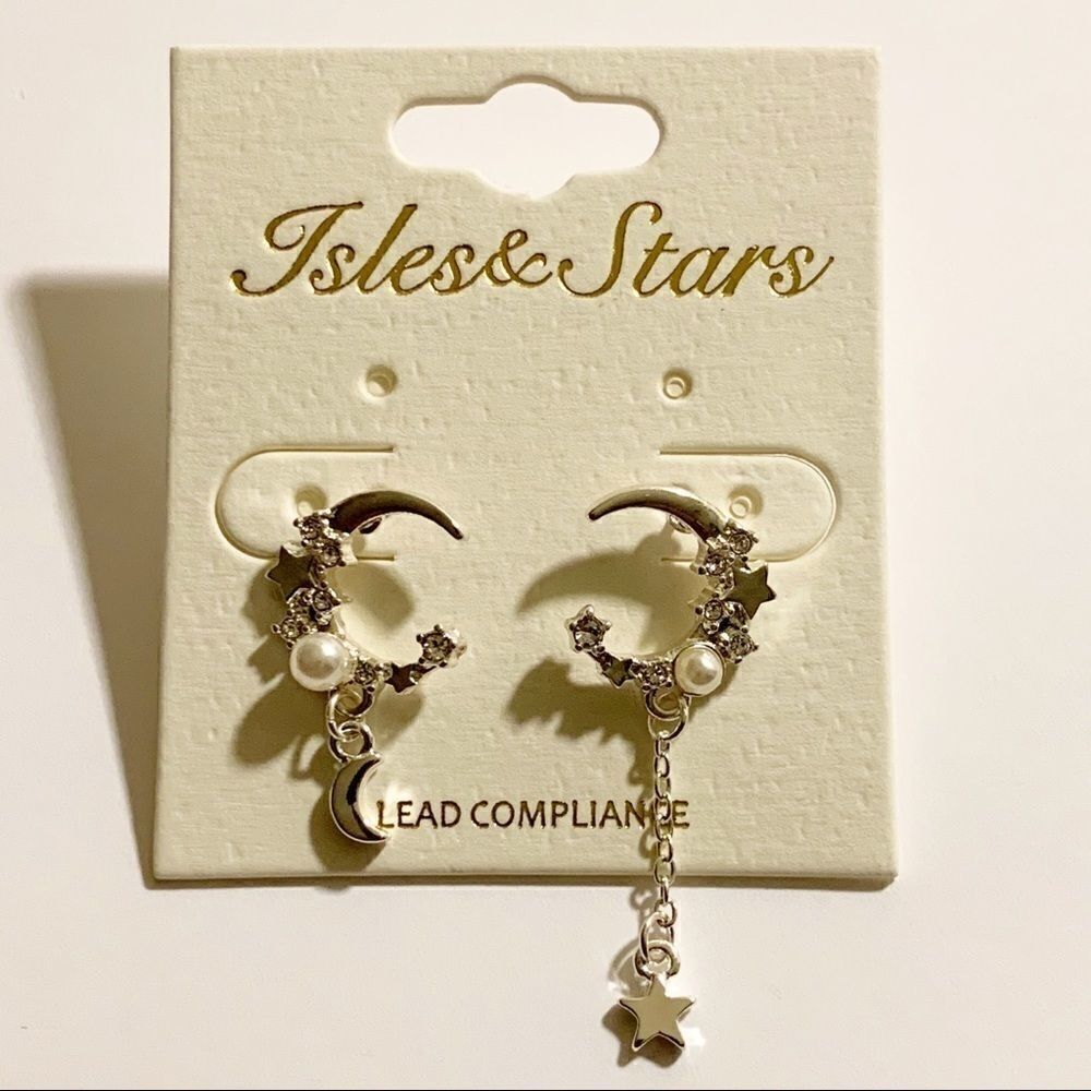 Silver Mini Crescent Moon Chain Earrings